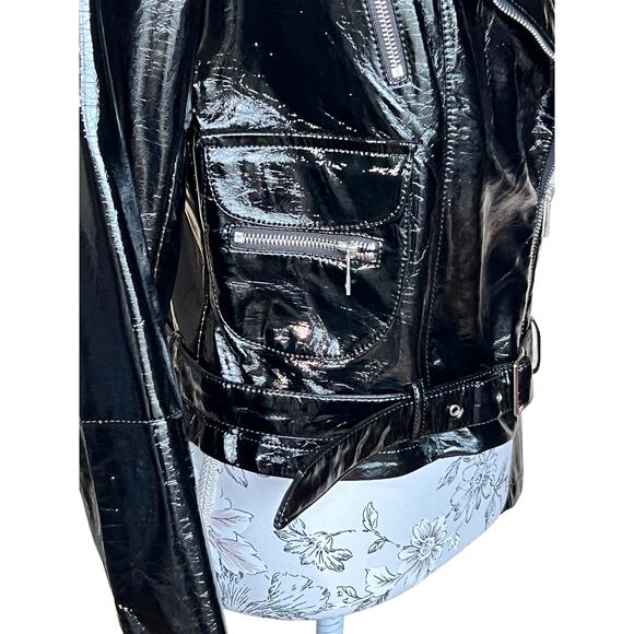 NWOT LA Coalition Black Vegan Patent Leather Motorcycle Jacket XL - Picture 7 of 10